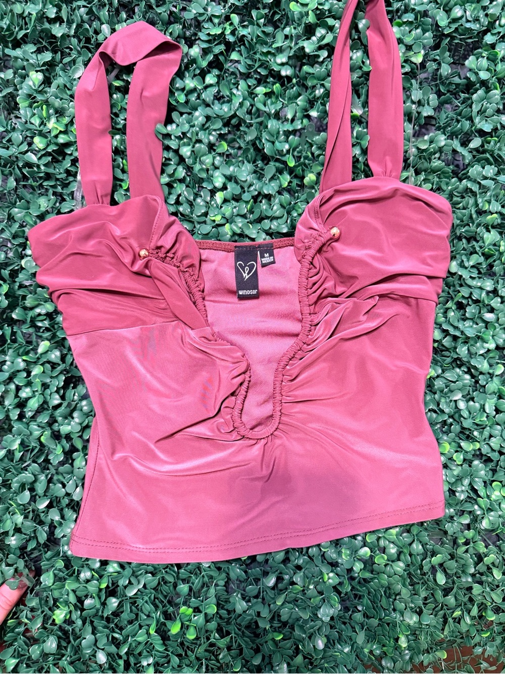 Windsor Rose Pink Ruched V-Front Tank Top